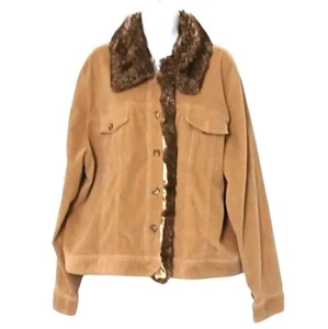 Y2K Venezia Womens  Jacket Size 22 Corduroy Stretch Flap Pocket Removable Fur - Picture 1 of 6
