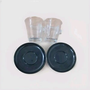 Nespresso Pair Of Glass Clear Demitasse Espresso Coffee Mug Cups & 2 Saucers - Picture 1 of 15
