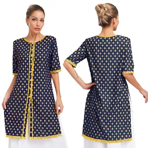 Women Tunic Wedding Dress Elegance Costume Print Gold Trim Modern Half Sleeve - Picture 1 of 55