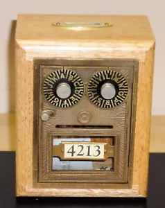 Antique U S Post Office Box Door Bank-Dual Dial "Button/Bullseye"-Oak-New Style - Picture 1 of 5
