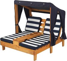 KidKraft Double Garden Sun Lounger for Kids with Canopy 2 person, Navy/White 