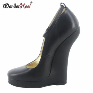 Wonderheel 7" Keilabsatz Echtleder Knöchelriemen sexy Fetisch Plateau Absätze - Bild 1 von 8