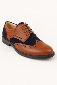 Jungen Wildleder elegante Schuhe Kunstleder Schnürschuhe marineblau hellbraun Hochzeit formelle Schuhe - Bild 1 von 5