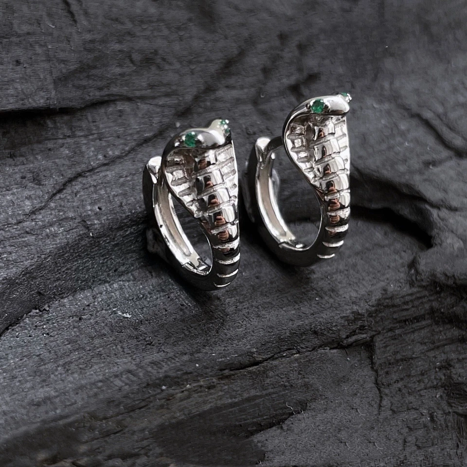 Pendientes de aro de serpiente enchapados en plata 925 para hombre mujer, pendientes de serpiente de plata Foto 1 de 1