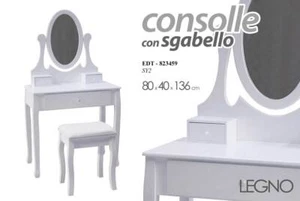 CONSOLLE TAVOLO POSTAZIONE TRUCCO SPECCHIO SGABELLO LEGNO SHABBY 80*40*136CM - Foto 1 di 4