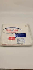 Vintage Triple Check Weiß 100% Baumwolle Spannbettlaken Doppelbett Neu aus altem Lagerbestand - Bild 1 von 2