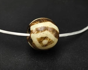 Ancient Old PYU Culture Burmese EYE PUMTEK Style Stripe Pattern Round Bead CP442 - Picture 1 of 6