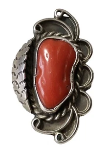 Anillo ROBERT PLATO Navajo Nativo Americano Coral Rojo Esterlina Firmado RP TALLA 7.5 - Imagen 1 de 10
