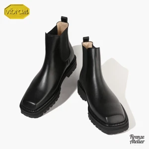 Botas Chelsea Firenze Atelier Para Hombre Cuero Negro Mate Punta Cuadrada Suela Vibram - Imagen 1 de 20