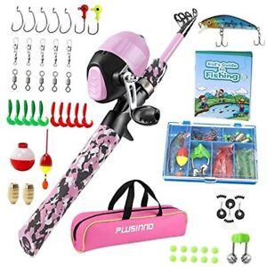 Kids Fishing Pole,Telescopic 120CM 47.24IN Pink Handle with Spincast Reel