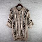 Grand pull vintage grand-père homme marron manches courtes tricoté texturé 3D