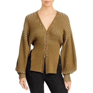 3.1 Phillip Lim Bi Color Rib Langarm Strickjacke Wollmischung oliv Gr. S defekt - Bild 1 von 13