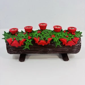 Large Vintage Atlantic Mold Christmas Yule Log Candle Holder Holly - TV Lamp - Picture 1 of 10