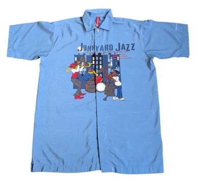 Platinum Fubu Fat Albert & The Junkyard Gang Jazz Print Oversized Shirt Blue L - Image 1 of 4