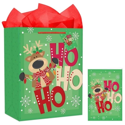 Bolsas de Regalo de Navidad con Papel de Pañuelo y Tarjeta de Felicitación 11.5" HoHoHo Navidad... Foto 1 de 4