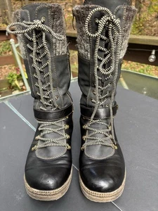 Spring Step Ababi’s Women’s Black/grey Leather Knitted Hiker Boots Size 10 (41) - Picture 1 of 10