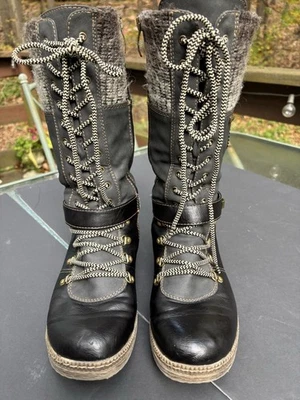 Spring Step Ababi’s Women’s Black/grey Leather Knitted Hiker Boots Size 10 (41) - Image 1 of 4