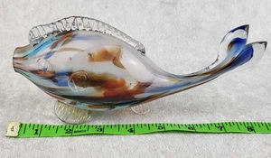 Vintage Murano Kunst Glas Fisch Briefbeschwerer 8" Skulptur blau braun SIEHE FOTOS. - Bild 1 von 6