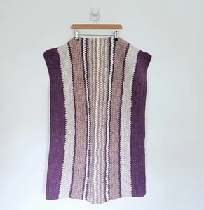 Handmade Crochet Granny Blanket Throw Knitted Purple Striped Pattern Cottagecore - Picture 1 of 11