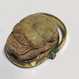 Antiguo Anillo Escarabajo Escarabajo Tallado Egipcio - Hecho a Mano Estilo Vintage - Imagen 1 de 9
