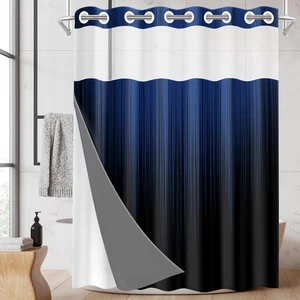 Ohne Haken Schwarz und Blau Ombre Duschvorhang mit Snap in Stoff Liner Set, Si... - Bild 1 von 8