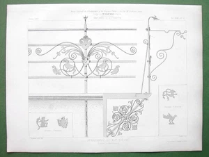 ORNAMENTAL IRONWORK 16th C Strasbourg Balcony Cafe Pomme du Pin - 1885 Print - Picture 1 of 1