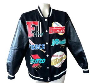 Z SHEIN fierce intense baseball Retro Varsity jacket Women 6 Bomber Festi Boho - Picture 1 of 5