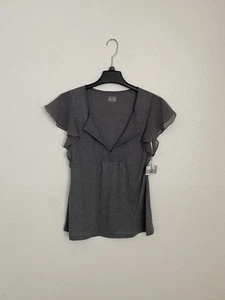Converse Gray Flutter Sleeve Blouse with Notched Collar - Picture 1 of 9