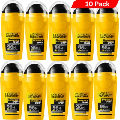 10 x Loreal Men Expert Deodorant 96H Invincible XXL Sport Deo-roll-on, 50 ml - Image 1 of 2
