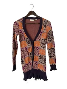 Sleeping on Snow Anthropologie Purple Orange Floral Sweater Cardigan XS Angora - Picture 1 of 3