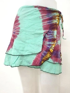 Tie Dye Wrap Around Short Skirt Beach Cover Bohemian Hippie Gypsy Lagenlook SWS - Picture 1 of 4