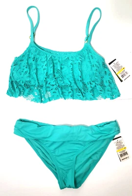 NUEVO CON ETIQUETAS KENNETH COLE Mediano 2 piezas Conjunto Bikini Traje de Baño Crochet Parte Superior Parte Inferior Azul Aqua M Foto 1 de 4