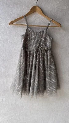 H&M Girls Grey Spotted Overlay Formal Party Dress Strap Sleeves Size 8 NWOT - Image 1 of 4