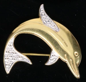 Delfin Gold Brosche Delphin 8K 333 Gelbgold / Weißgold bicolor dolphin brooch - Bild 1 von 7