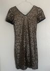 She + Sky  Gold Metallic shimmer sequin cocktail party dress Size Small