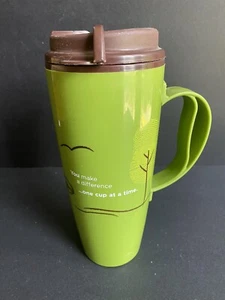 Tim Hortons Thermo-Serve 20 oz Travel Coffee Mug Brown/Green Plastic - Picture 1 of 4