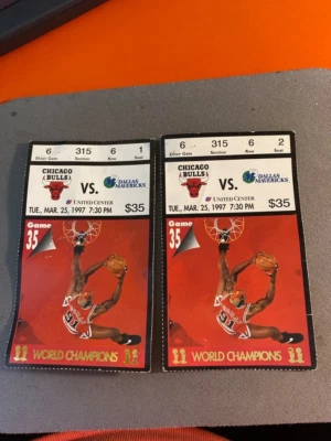 Chicago Bulls Vs Dallas Mavericks 25/03/97 -2 talones de boletos - Jordan 20 puntos ganar Foto 1 de 2