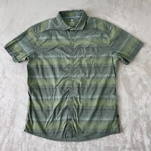 Kuhl Shirt Men Medium Green Striped Intriguer Snap Front UPF50 Tapered Fit SS