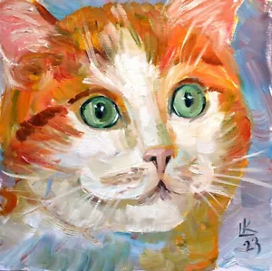 Orange Tabby Cat Portrait – Original Oil Painting, Whimsical Pet Art - Picture 1 of 6