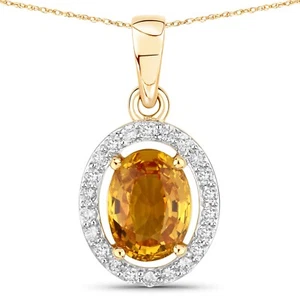 Natural Yellow Sapphire and Diamond Halo Pendant 14K Yellow Gold - Picture 1 of 7