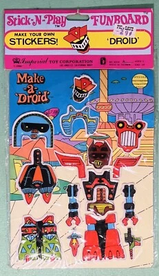 Vtg 1981 Imperial STICK N PLAY Puffy Sticker Robot Droid Funboard, Sealed RARE - Image 1 of 2
