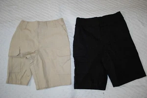 Boys 2 PAIR LOT CARGO SHORTS Rear Elastic Waist BEIGE & BLACK Size 4 5 6 7 8 10 - Picture 1 of 2
