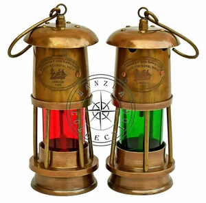 Set Of 2 Antique Brass Minor Lamp Vintage Nautical Ship Boat Light Lantern Décor - Picture 1 of 9