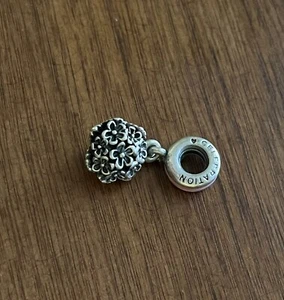 PANDORA~VINTAGE~RETIRED *CELEBRATION FLOWERS BOUQUET* CHARM PINK ENAMEL BOW - Picture 1 of 6