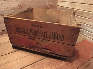 ANTIQUE RUSSELL - BURDSALL & WARD BOLT & EMPIRE NUT CO. WOOD CRATE - Picture 1 of 11