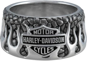 Herren Struktur Flammen Stab & Schild Edelstahl Metall Ring - Bild 1 von 3