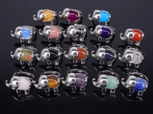 Natural Gemstone Cabochon Elephant Adjustable Silver Plated Ring Reiki Chakra - Picture 1 of 24