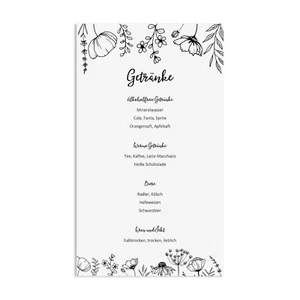 10 Menükarten zum Bedrucken FLOWERS Getränkekarten Hochzeit - Picture 1 of 4