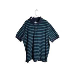 Harbor Bay Navy Green Striped Polo Shirt Classic Casual Cotton Golf Men's 4XL - Picture 1 of 6