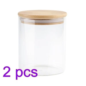 2pcs Sealed Glass Jar with Bamboo Wooden Lid Grain Canister Food Storage - Picture 1 of 12